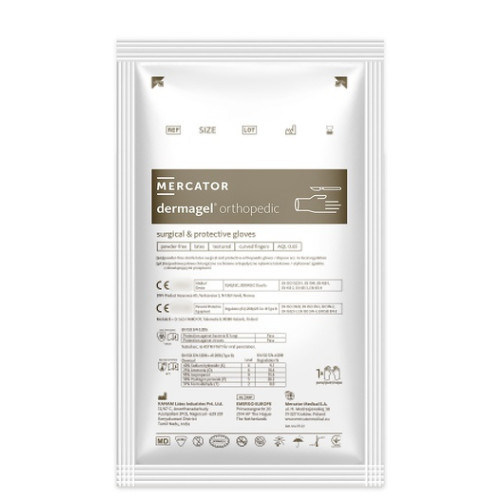 Mănuși sterile ortopedice Mercator Dermagel din latex rezistente la rupere, mărimea 8
