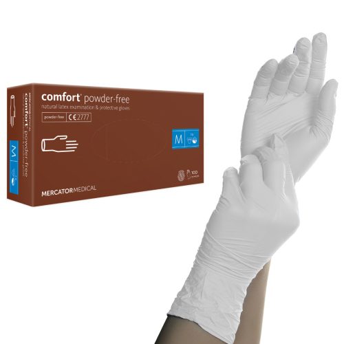 Mănuși din latex fără pudră Mercator Comfort, mărimea S